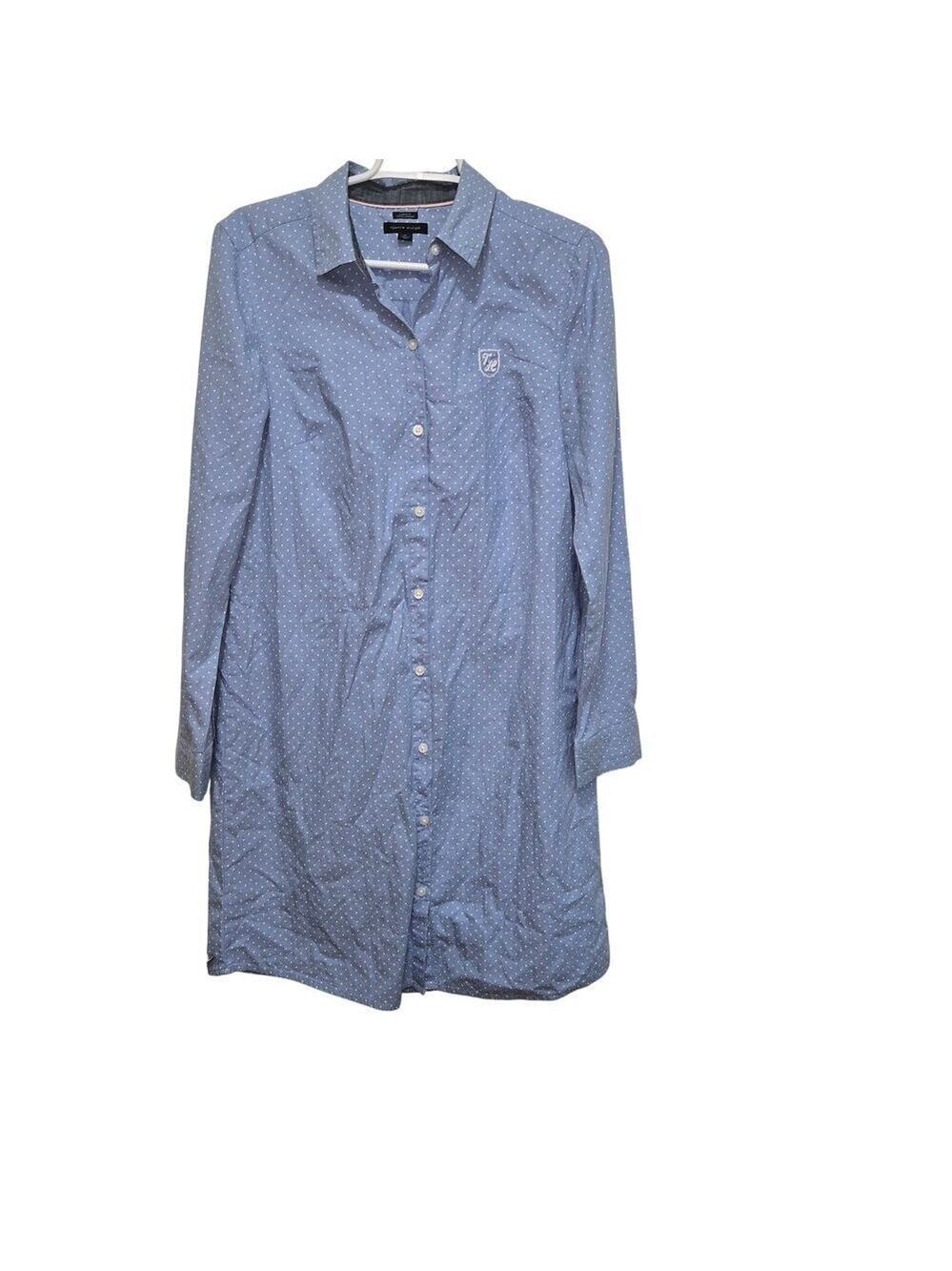 Tommy Hilfiger Medium Blue Polka Dot Shirt Dress Classic Fit